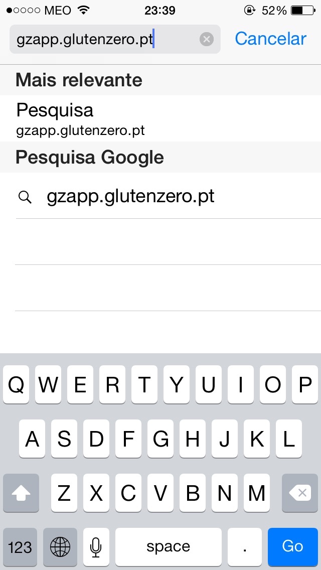 Na barra de endereço escrever gzapp.glutenzero.pt